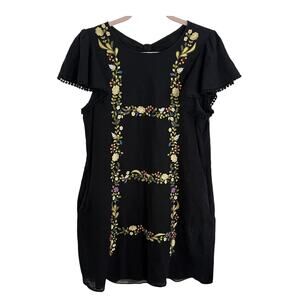 Renna Gill Embroidered Floral Mini Dress Black Size M